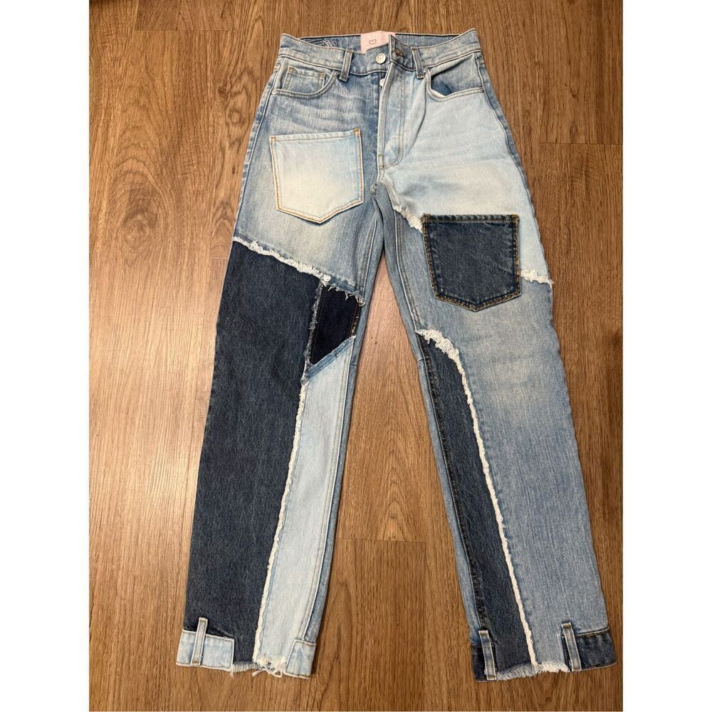 Revice Love at First Sight Jeans 24x28 Blue Denim Patchwork Rework Y2K Retro - Picture 5 of 7